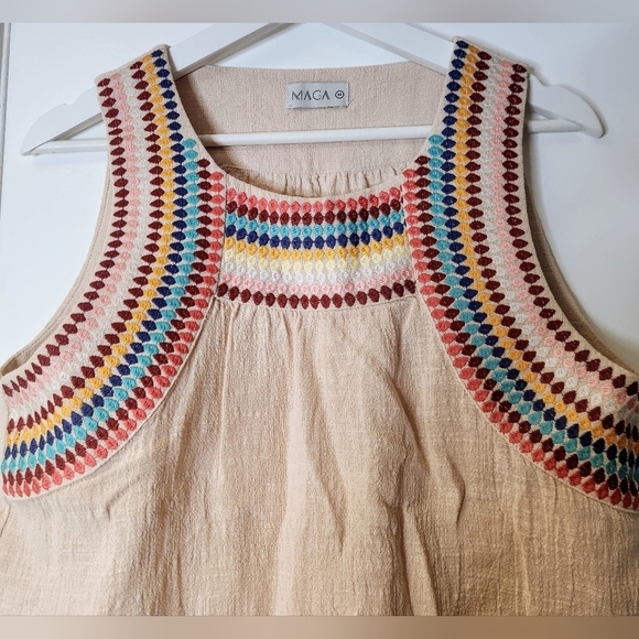 MACA EMBROIDERED MULTICOLORED GAUGE CREAM TOP M - Picture 6 of 16